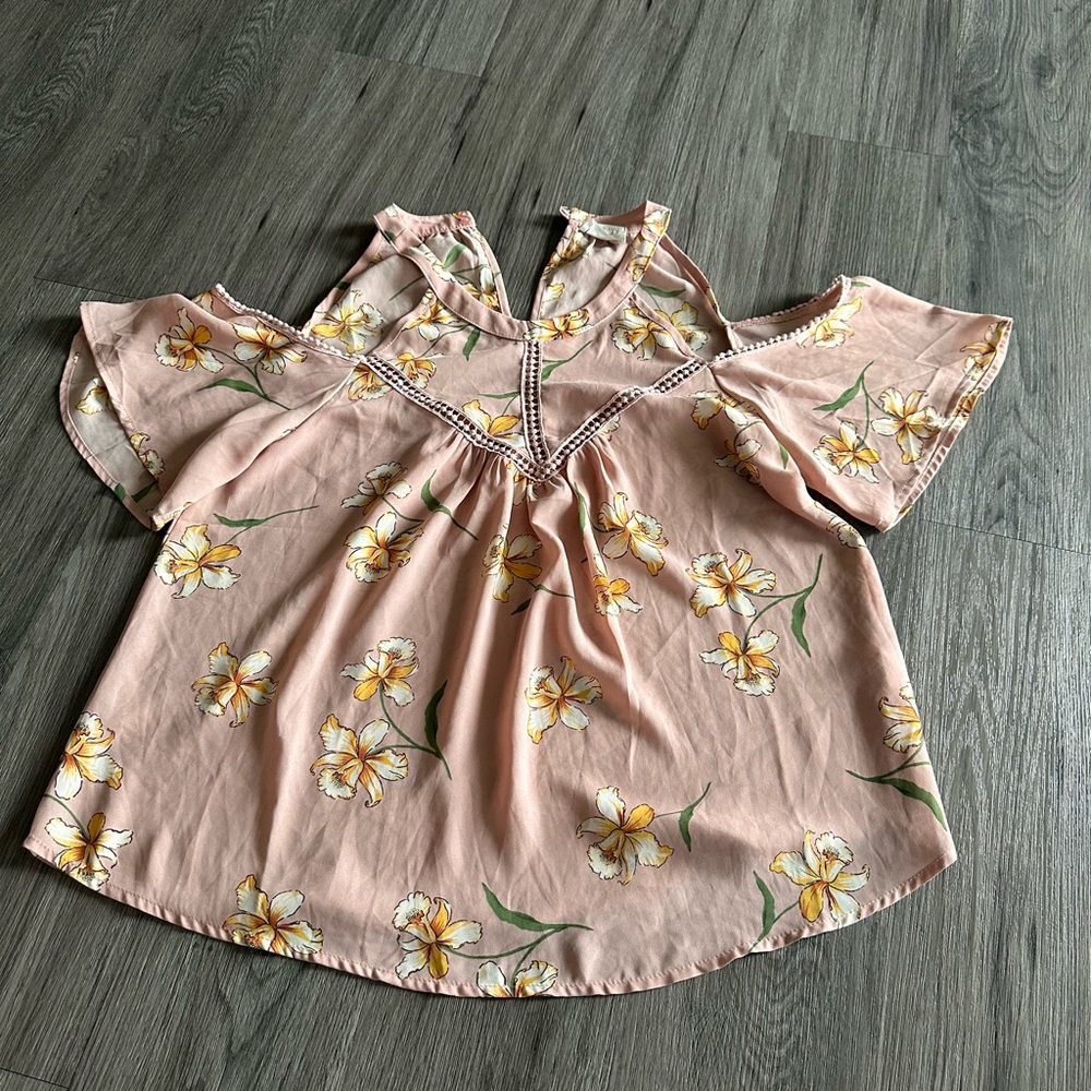 Floral Pink Cold Shoulder Top